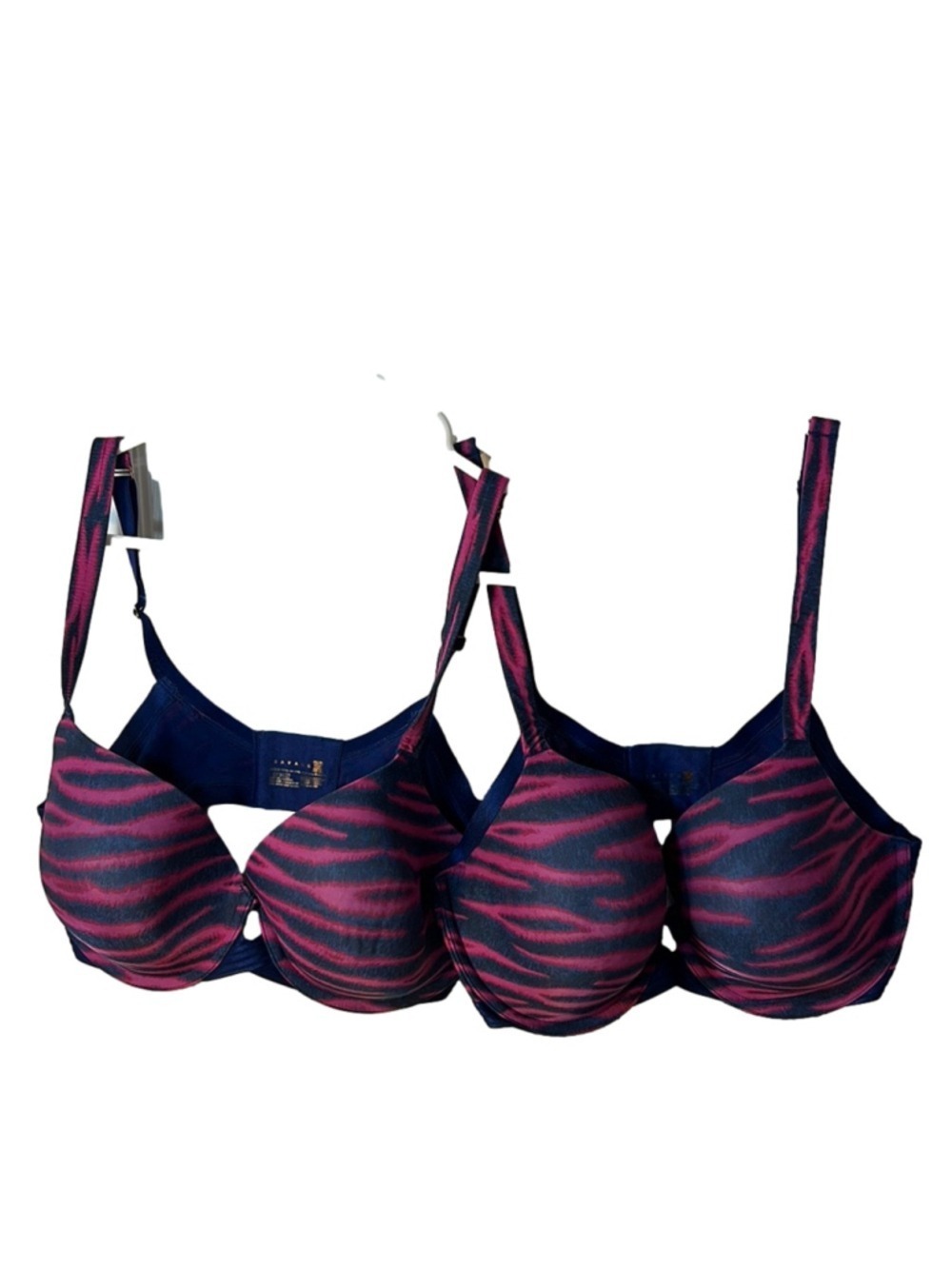 Savage x Fenty Stylish Pink and Blue Zebra Print Bra - set of 2 38DD beetroot